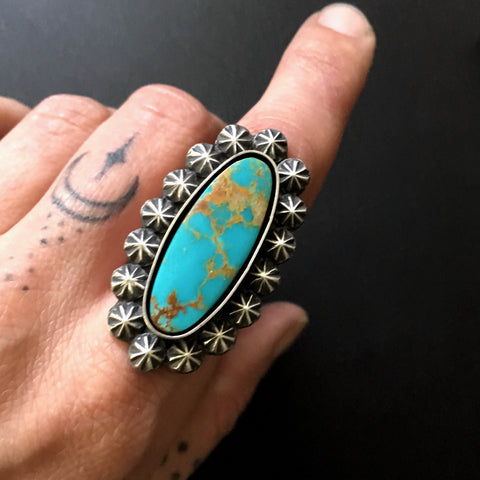 Large Royston Turquoise Celestial Ring or Pendant- Sterling Silver Turquoise Statement Ring- Finished to Size