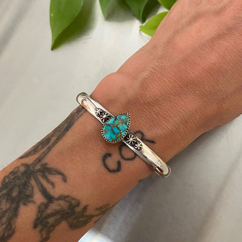 Starry Skies Cuff- Size S/M- Royston Turquoise and Sterling Silver Bracelet
