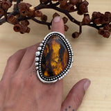 Huge Amber Statement Ring- Sterling Silver and Mayan Amber - Finished to Size
