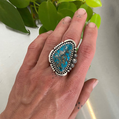The Stella Ring- Morenci II Turquoise and Sterling Silver- Finished to Size or as a Pendant
