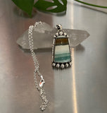 Endless Summer Statement Necklace- Sterling Silver and Blue Opal Petrified Wood- 20" Rolo Chain
