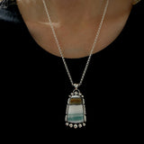 Endless Summer Statement Necklace- Sterling Silver and Blue Opal Petrified Wood- 20" Rolo Chain