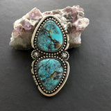 Huge Two-Stone Turquoise Ring- Sterling Silver and Webbed Kingman Turquoise- Finished to Size