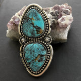 Huge Two-Stone Turquoise Ring- Sterling Silver and Webbed Kingman Turquoise- Finished to Size