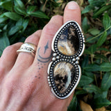 Huge 2 stone Petrified Palm Root Statement Ring- Heavyweight Sterling Silver and Indonesian Palm Root- Finished to Size