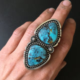 Huge Two-Stone Turquoise Ring- Sterling Silver and Webbed Kingman Turquoise- Finished to Size