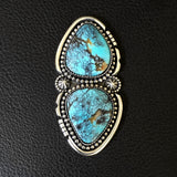 Huge Two-Stone Turquoise Ring- Sterling Silver and Webbed Kingman Turquoise- Finished to Size