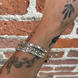 3 Stamped Sterling Stacker Cuffs- Sun, Moon, and Pyramids design- Set of 3 Silver Bracelets