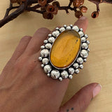 Huge Amber Sunny Bubble Ring- Sterling Silver and Mayan Amber - Finished to Size