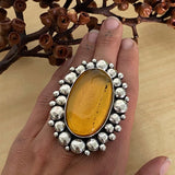 Huge Amber Sunny Bubble Ring- Sterling Silver and Mayan Amber - Finished to Size