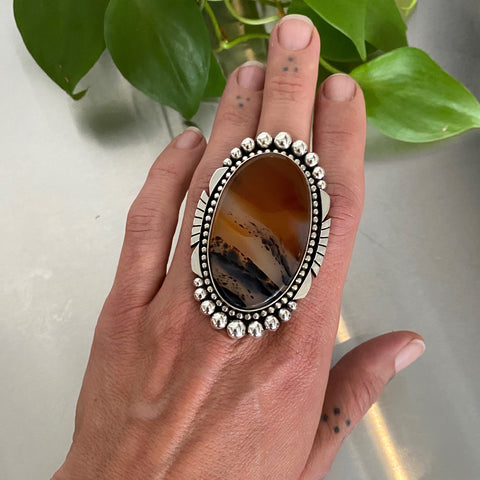 The Desert Sunrise Ring- Montana Agate and Sterling Silver- Finished to Size or as a Pendant