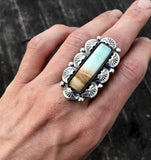 Blue Opal Petrified Wood Overlay Ring or Pendant- Sterling Silver and Indonesian Opalized Petrified Wood- Finished to Size