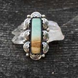 Blue Opal Petrified Wood Overlay Ring or Pendant- Sterling Silver and Indonesian Opalized Petrified Wood- Finished to Size