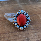 Large Rosarita Super Bubble Ring- Sterling Silver and Red Rosarita- Finished to Size or as a Pendant