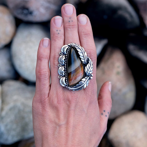 Super Bloom Ring- Huge Sterling Silver and Polychrome Jasper Statement Ring or Pendant- Finished to Size