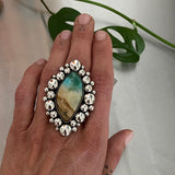 Huge Endless Summer Super Bubble Ring or Pendant- Sterling Silver and Blue Opal Petrified Wood- Finished to Size