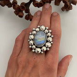 Large Rainbow Moonstone Super Bubble Ring or Pendant- Sterling Silver- Finished to Size