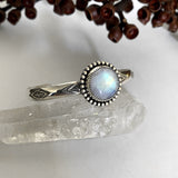 Stamped Wide Stacker Cuff- Sterling Silver and Rainbow Moonstone Bracelet- Size S/M