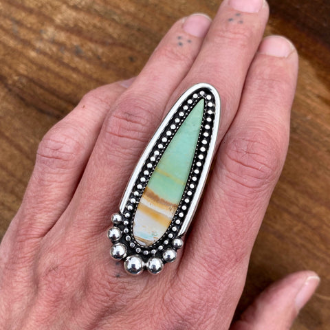 Blue Opal Petrified Wood Talon Ring or Pendant- Sterling Silver and Indonesian Opalized Petrified Wood- Finished to Size