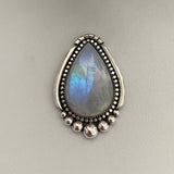 Huge Teardrop Moonstone Statement Ring or Pendant- Sterling Silver and Rainbow Moonstone- Finished to Size