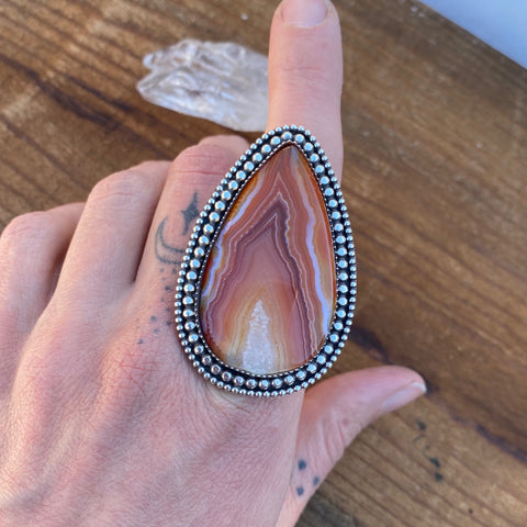 Huge Banded Agate Ring- Sterling Silver and Banded Agate Finished to Size or as a Pendant