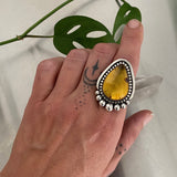 Amber Teardrop Statement Ring or Pendant- Sterling Silver and Mayan Amber- Finished to Size