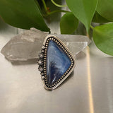 The Tidal Ring- Pioneer Blue Swirl Slag Glass and Sterling Silver- Finished to Size or as a Pendant