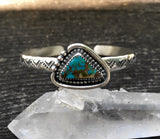 Stamped Turquoise Cuff Bracelet- Sterling Silver and Pilot Mountain Turquoise Wide Stacker Cuff- Size M/L