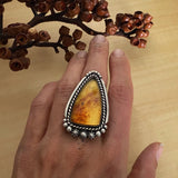 Large Amber Celestial Ring- Sterling Silver and Mayan Amber - Finished to Size