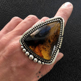 Huge Triangle Amber Ring- Sterling Silver and Mayan Amber - Finished to Size