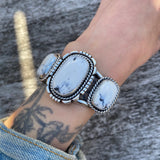 3-Stone White Buffalo and Sterling Silver Cuff Bracelet- Size S/M