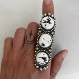 Huge Ornate 3-Stone White Buffalo Ring- Sterling Silver and White Buffalo- Finished to Size or as a Pendant