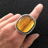 Simple Amber Twist Ring- Sterling Silver and Mayan Amber- Finished to Size