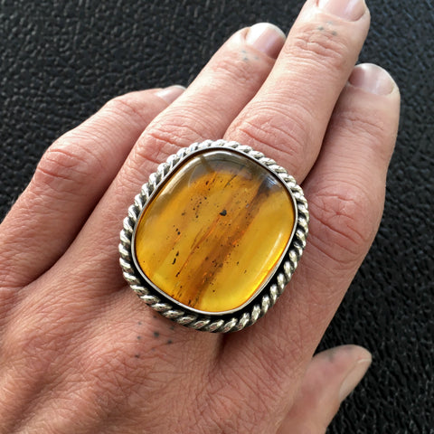 Simple Amber Twist Ring- Sterling Silver and Mayan Amber- Finished to Size