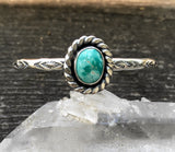 Stamped Turquoise Cuff Bracelet- Sterling Silver and Royston Turquoise Stacker Cuff- Size S/M