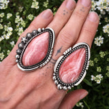 Celestial Rhodochrosite Statement Ring or Pendant- Sterling Silver and Pink Rhodochrosite- Finished to Size