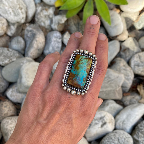 Large Turquoise Statement Ring or Pendant- Sterling Silver and Tyrone Turquoise- Finished to Size