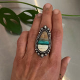 Vibrant Celestial Endless Summer Ring or Pendant- Sterling Silver and Blue Opal Petrified Wood- Finished to Size