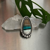 Vibrant Teardrop Endless Summer Ring or Pendant- Sterling Silver and Blue Opal Petrified Wood- Finished to Size