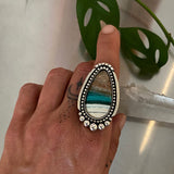 Vibrant Teardrop Endless Summer Ring or Pendant- Sterling Silver and Blue Opal Petrified Wood- Finished to Size