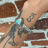 Stamped Wide Endless Summer Stacker Cuff- Sterling Silver and Blue Opal Petrified Wood Bracelet- Size S/M