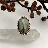 Chunky Turquoise Ring- Size 7.5- Hand Stamped Sterling Silver and Royston Ribbon Turquoise