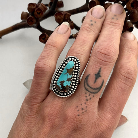 Chunky Turquoise Ring- Size 7- Hand Stamped Sterling Silver and Royston Turquoise