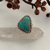Chunky Turquoise Ring- Size 10- Hand Stamped Sterling Silver and Compass Turquoise