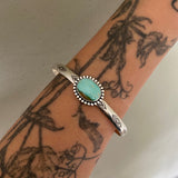 Stamped Wide Stacker Cuff- Sterling Silver and Royston Turquoise Bracelet- Size XL