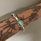 Stamped Wide Stacker Cuff- Sterling Silver and Royston Turquoise Bracelet- Size XL