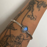 Stamped Stacker Cuff- Sterling Silver and Faceted Rainbow Moonstone- Size L/XL