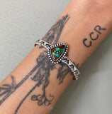 Stamped Wide Stacker Cuff- Sterling Silver and Sierra Nevada Turquoise Bracelet- Size XS