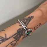 Stamped Wide Stacker Cuff- Sterling Silver and Sierra Nevada Turquoise Bracelet- Size XS