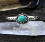 Stamped Turquoise Stacker Cuff- Royston Turquoise and Sterling Silver Bracelet- Size XS/S